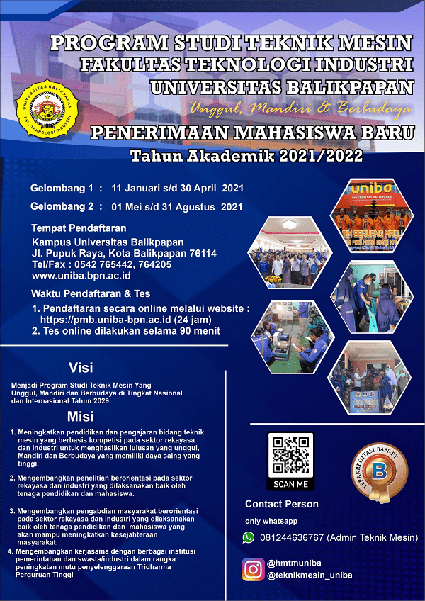 Info Penerimaan Mahasiswa Program Studi Teknik Mesin Tahun Akademik 2021-2022